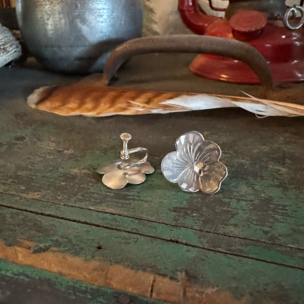 Sterling Silver Flower Clip-On Earrings